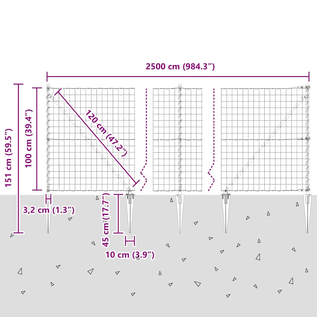 Ograda s postovima Srebrno 1 x 25 m Čelik