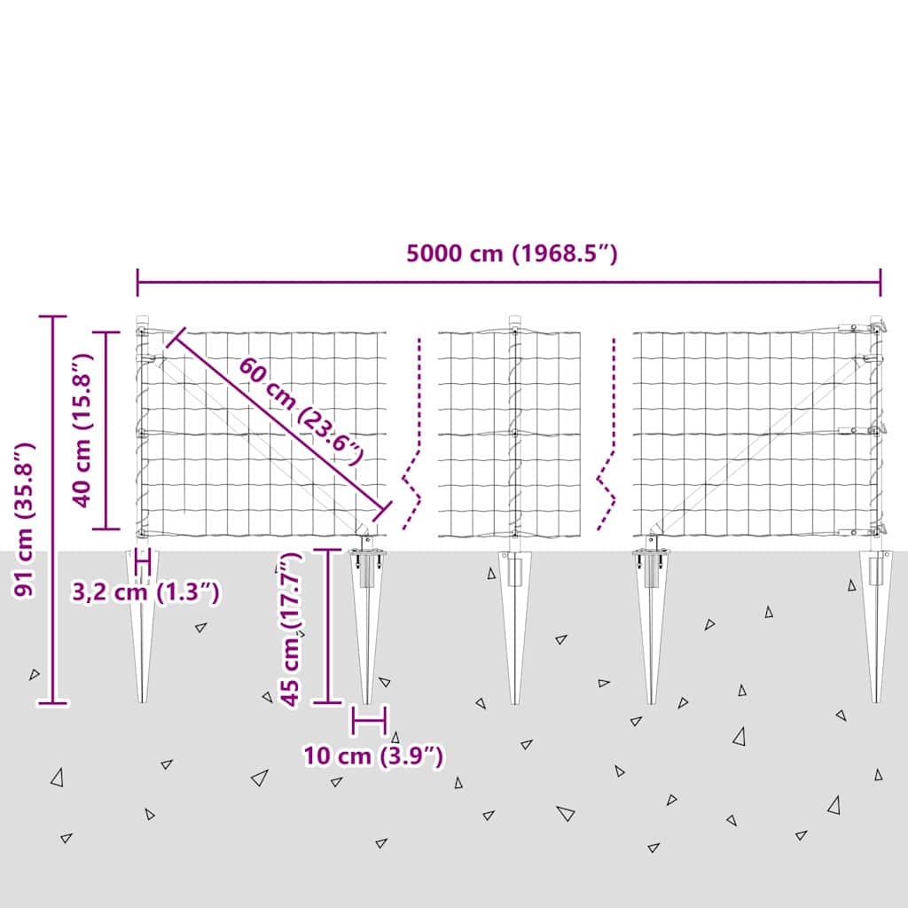 Ograda s postovima Srebrno 0,4 x 50 m Čelik