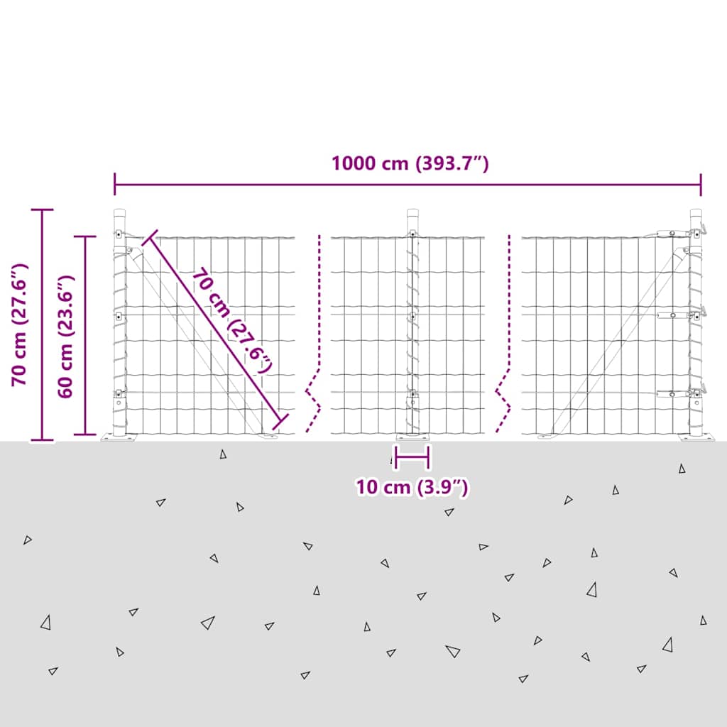 Ograda s postovima Zelena 0,6 x 10 m Čelik i PVC
