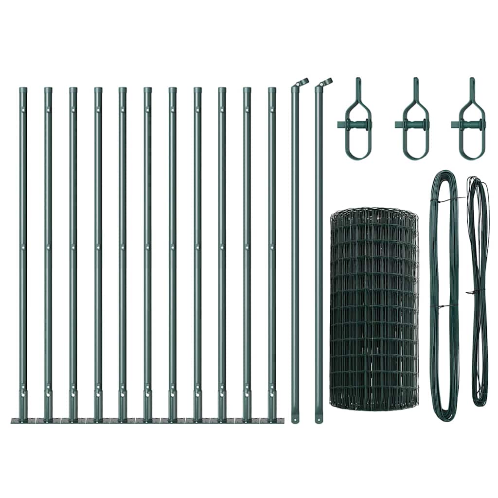Ograda s postovima Zelena 0,6 x 25 m Čelik i PVC