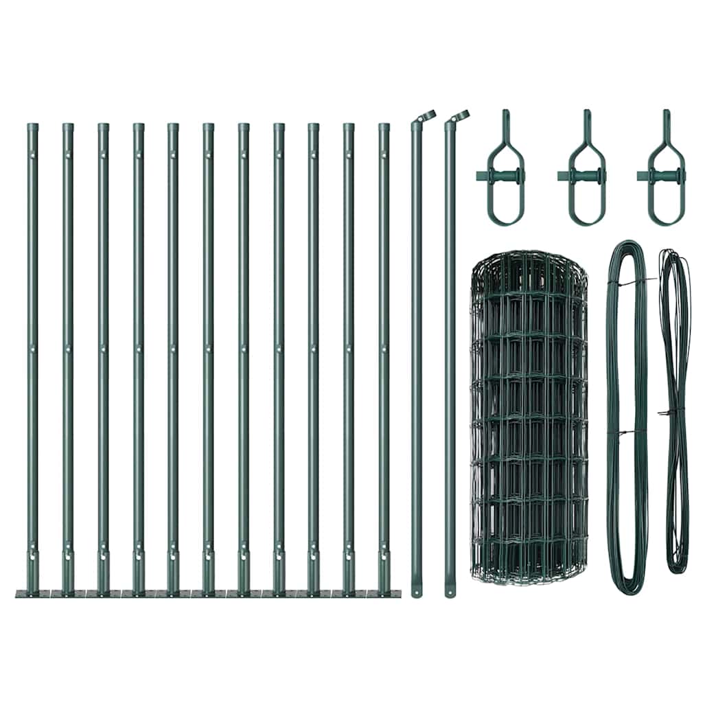 Ograda s postovima Zelena 0,6 x 25 m Čelik i PVC