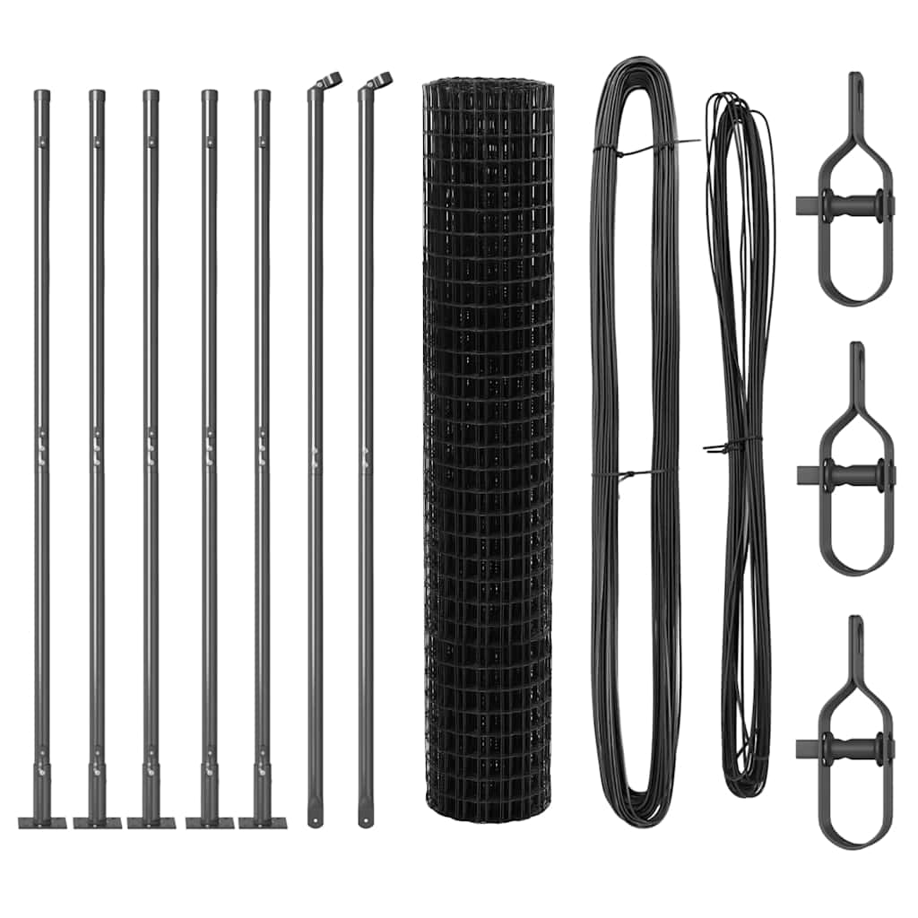 Ograda s postovima Siva 1,4 x 10 m Čelik i PVC