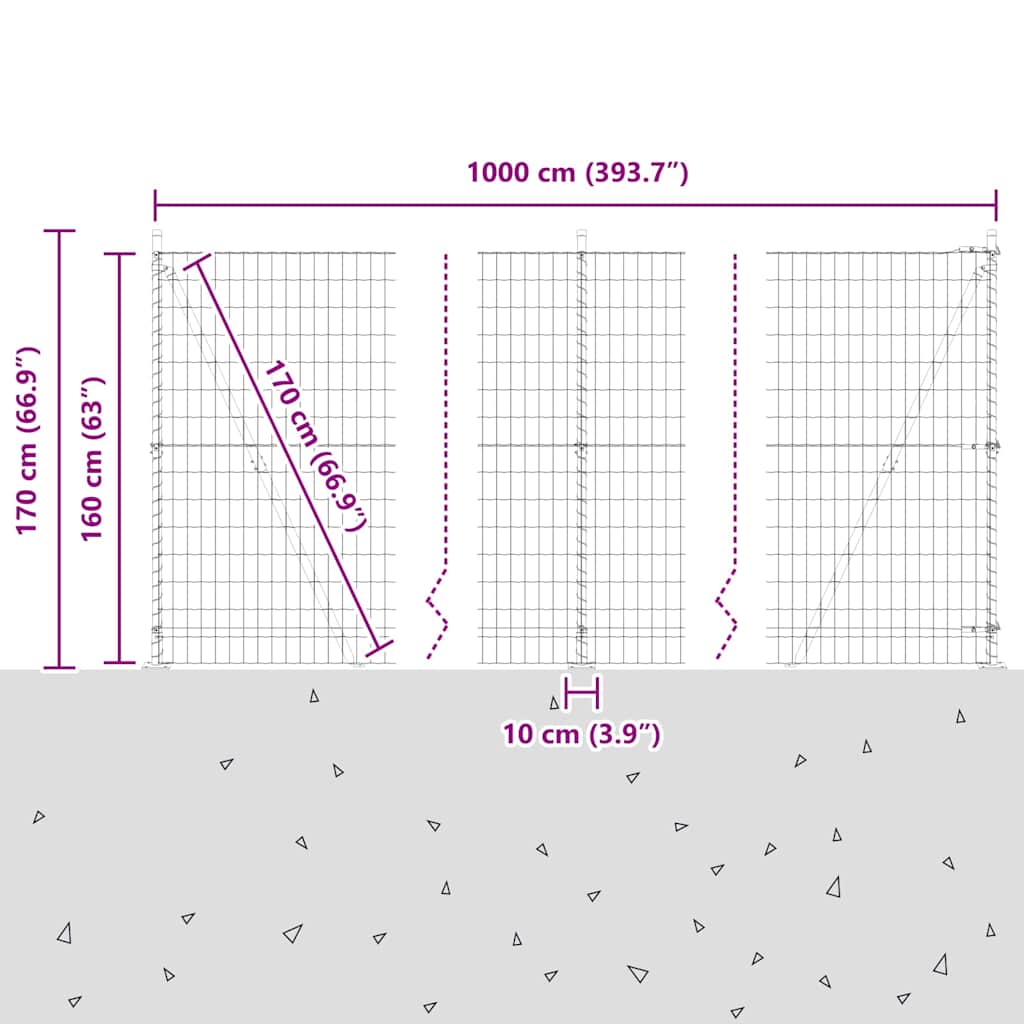 Ograda s postovima Siva 1,6 x 10 m Čelik i PVC
