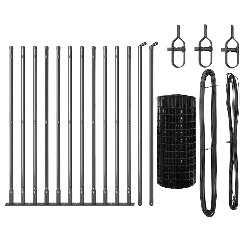 Ograda s postovima Siva 0,4 x 25 m Čelik i PVC