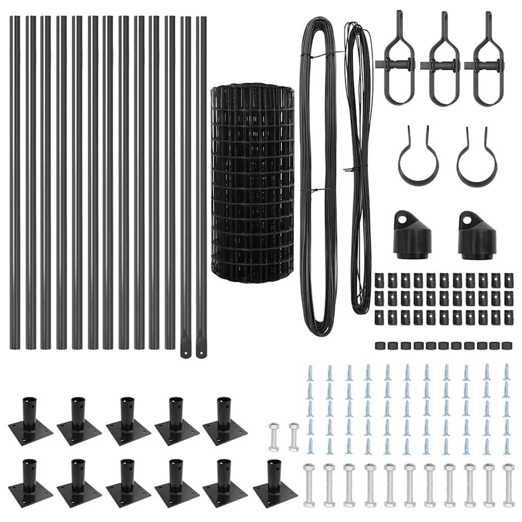 Ograda s postovima Siva 0,6 x 25 m Čelik i PVC