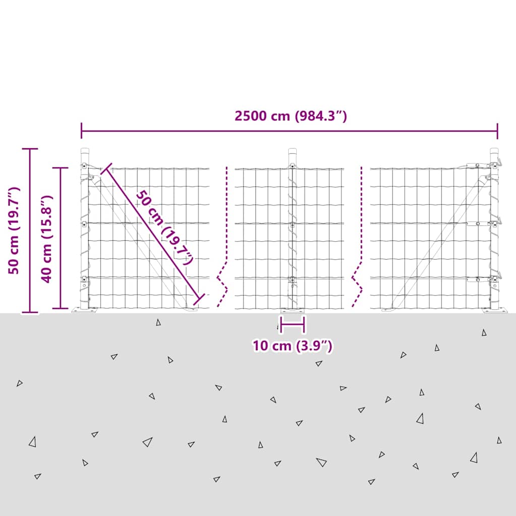 Ograda s postovima Siva 0,4 x 25 m Čelik i PVC