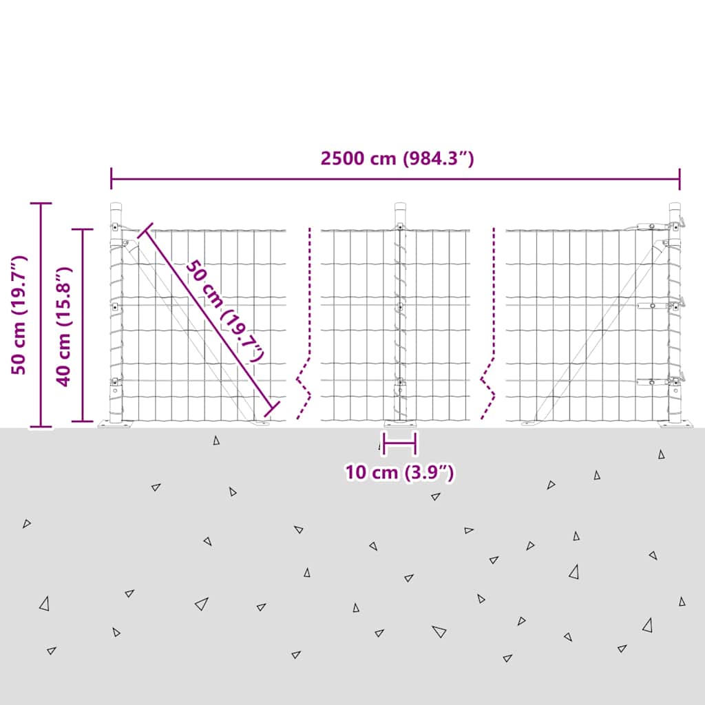 Ograda s postovima Siva 0,4 x 25 m Čelik i PVC
