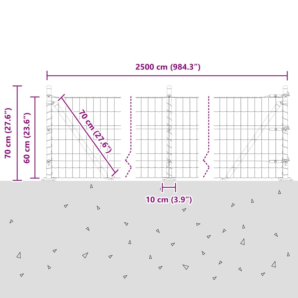 Ograda s postovima Siva 0,6 x 25 m Čelik i PVC