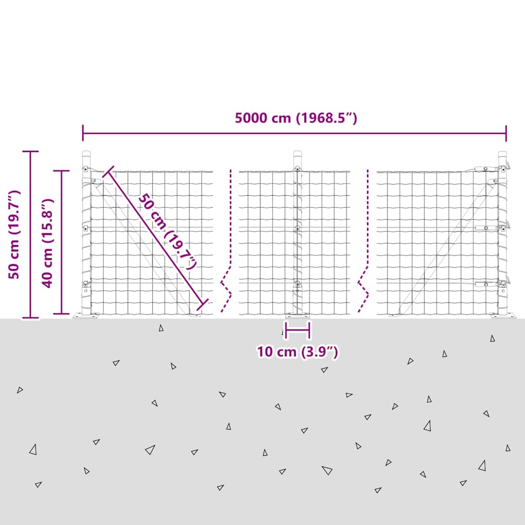 Ograda s postovima Siva 0,4 x 50 m Čelik i PVC