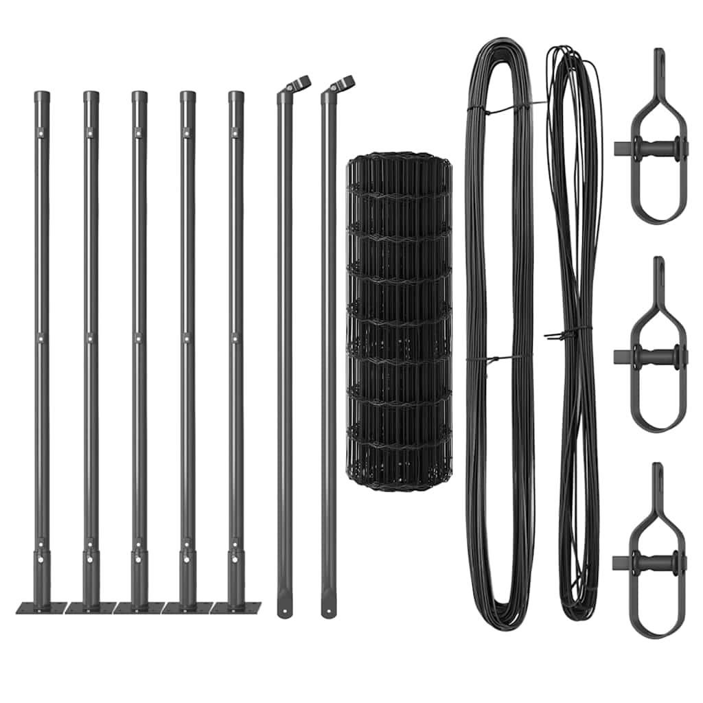 Ograda s postovima Siva 0,6 x 10 m Čelik i PVC