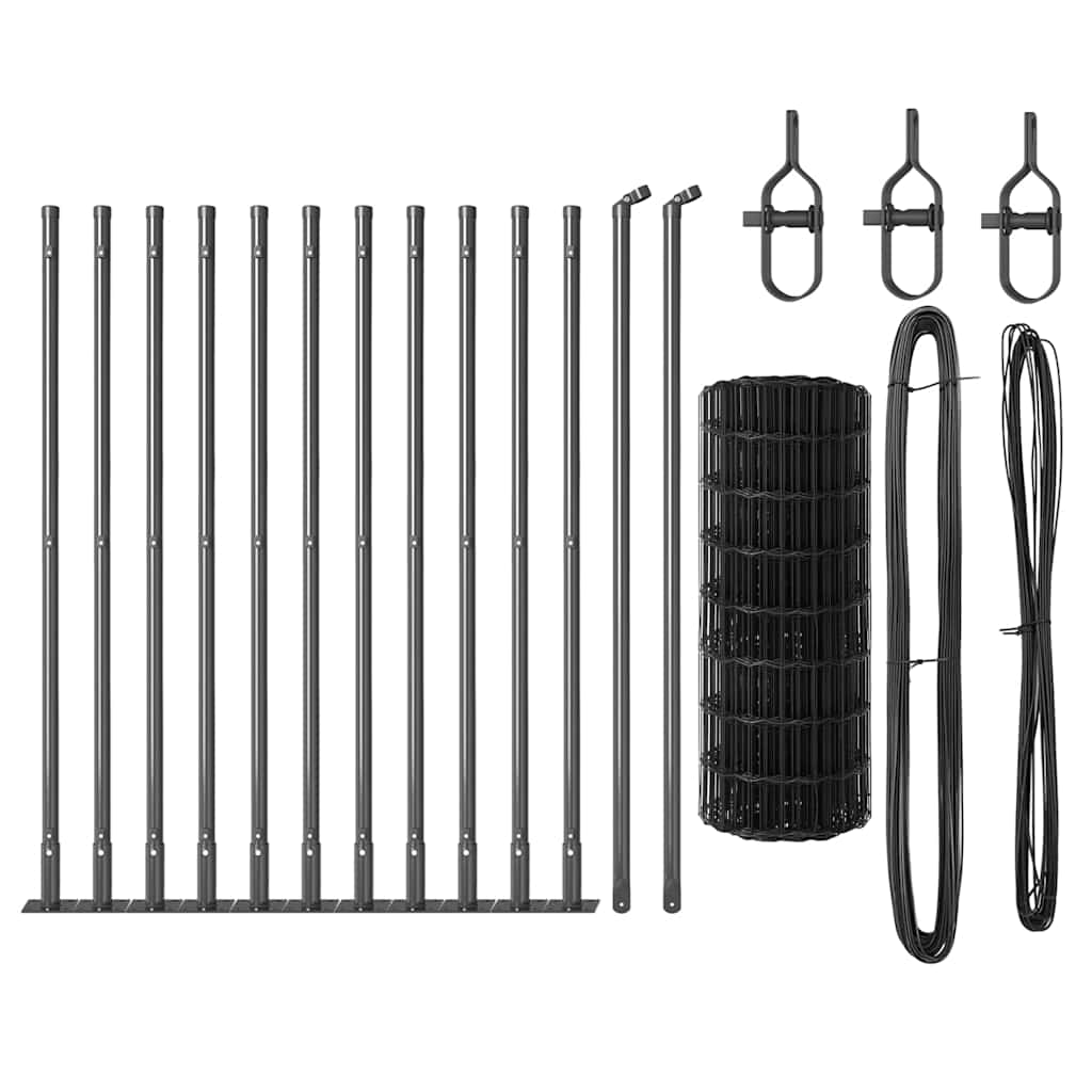 Ograda s postovima Siva 0,6 x 25 m Čelik i PVC