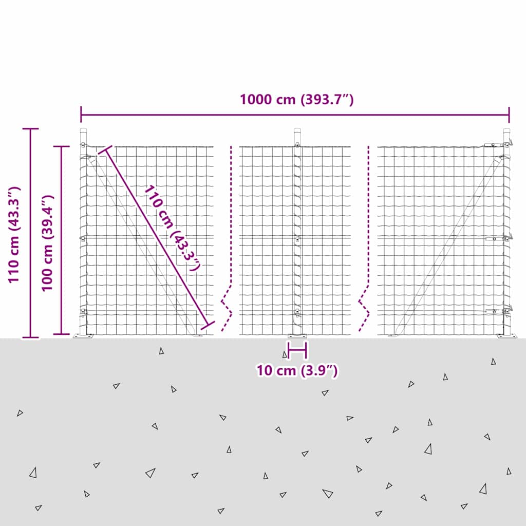 Ograda s postovima Srebrno 1 x 10 m Čelik