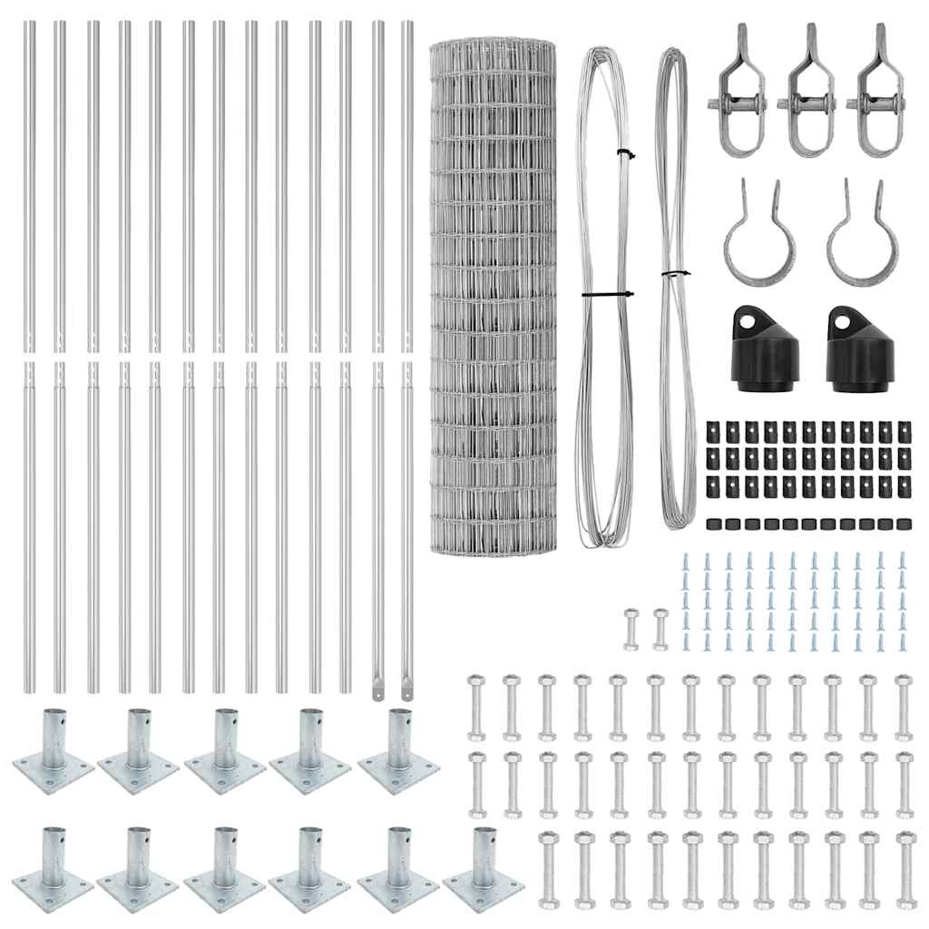 Ograda s postovima Srebrno 1,2 x 25 m Čelik