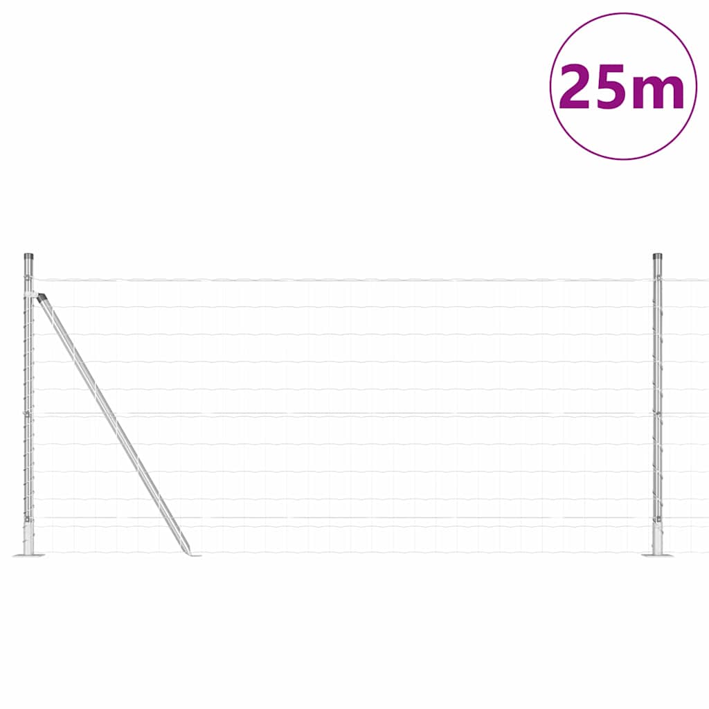 Ograda s postovima Srebrno 0,8 x 25 m Čelik