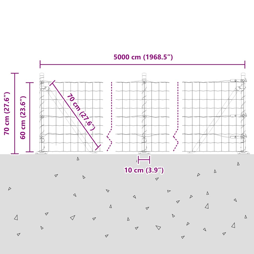 Ograda s postovima Srebrno 0,6 x 50 m Čelik