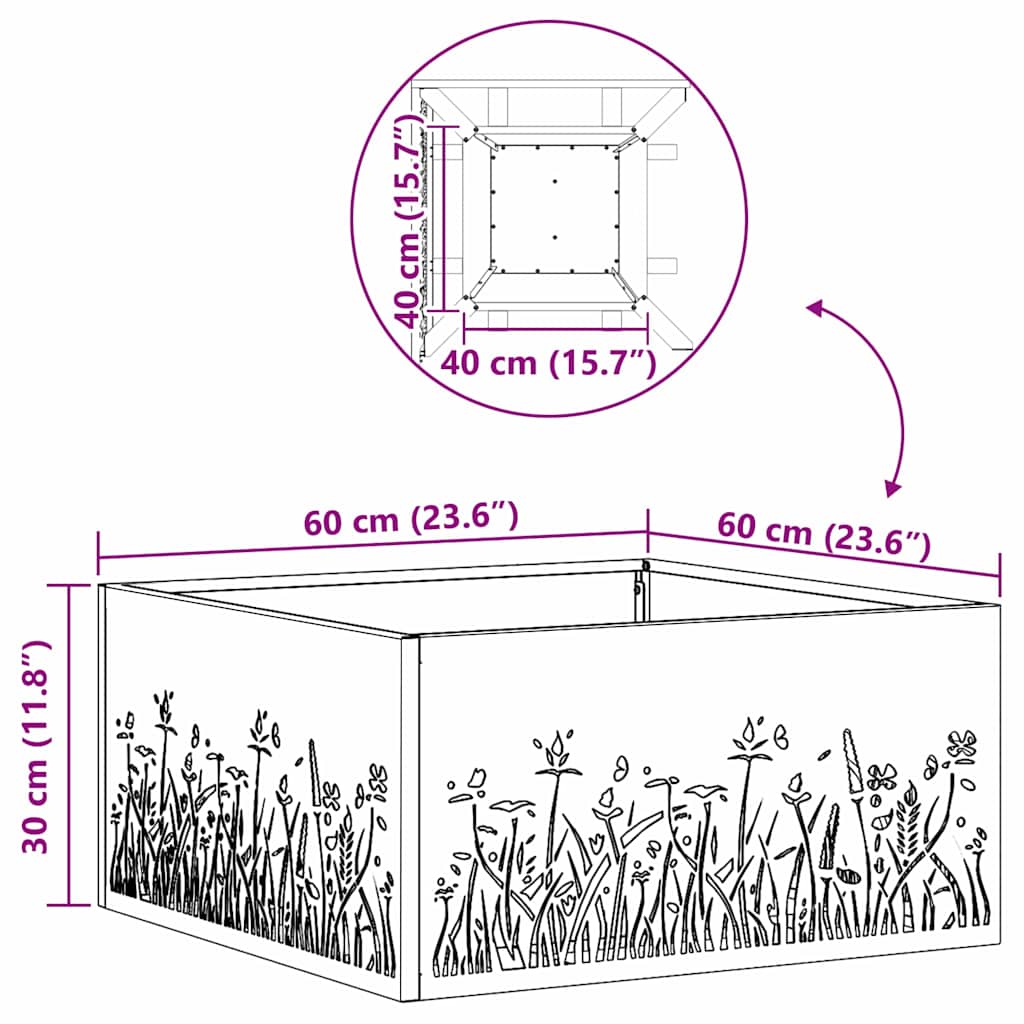 Kamin Smeđa 60 x 60 x 30 cm Čelik otporan na vremenske uvjete