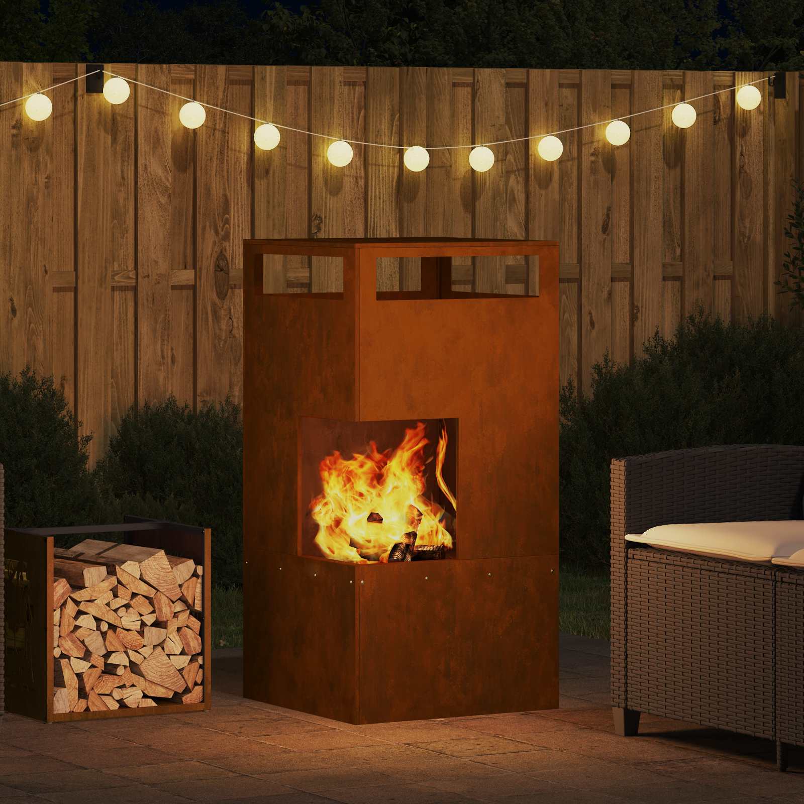 Kamin Smeđa 50 x 50 x 100 cm Čelik otporan na vremenske uvjete
