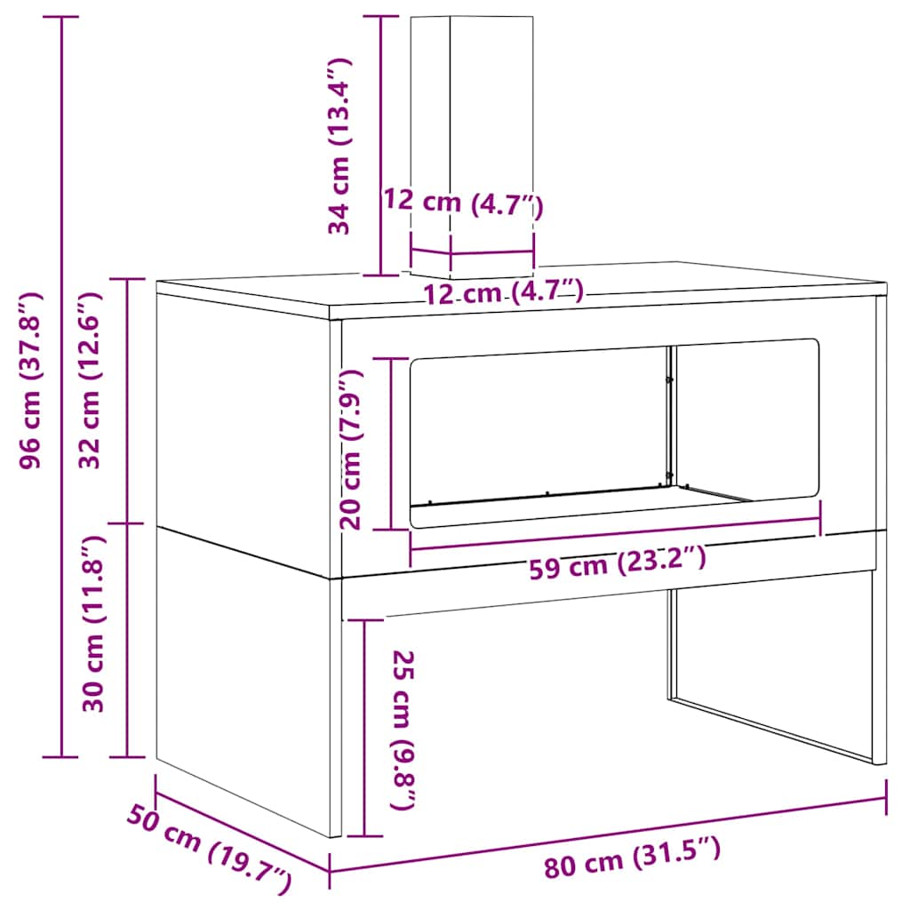Kamin Smeđa 80 x 50 x 96 cm Čelik otporan na vremenske uvjete