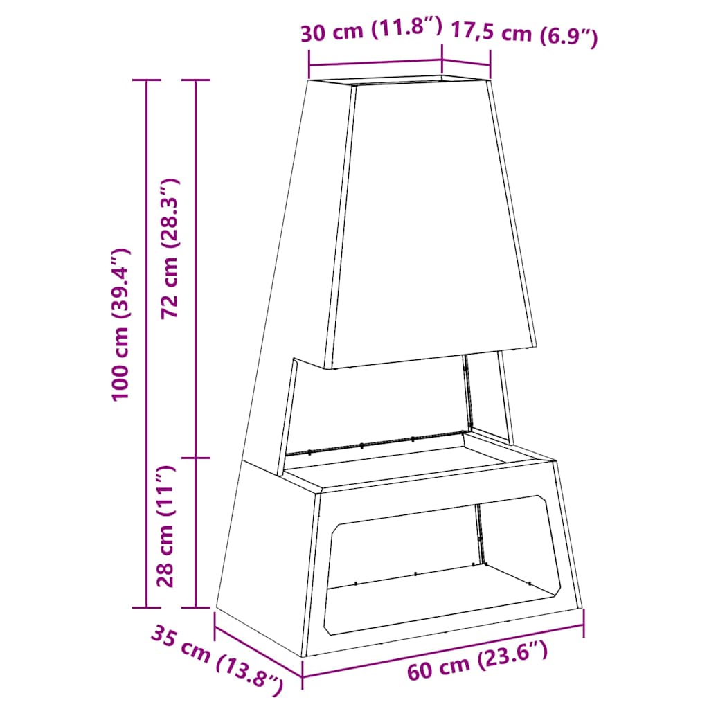 Kamin Smeđa 60 x 35 x 100 cm Čelik otporan na vremenske uvjete