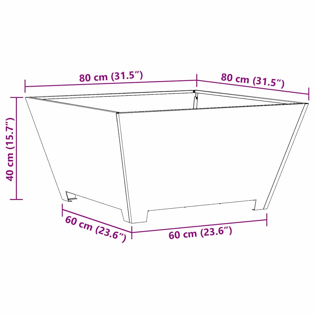 Kamin Smeđa 80 x 80 x 40 cm Čelik otporan na vremenske uvjete