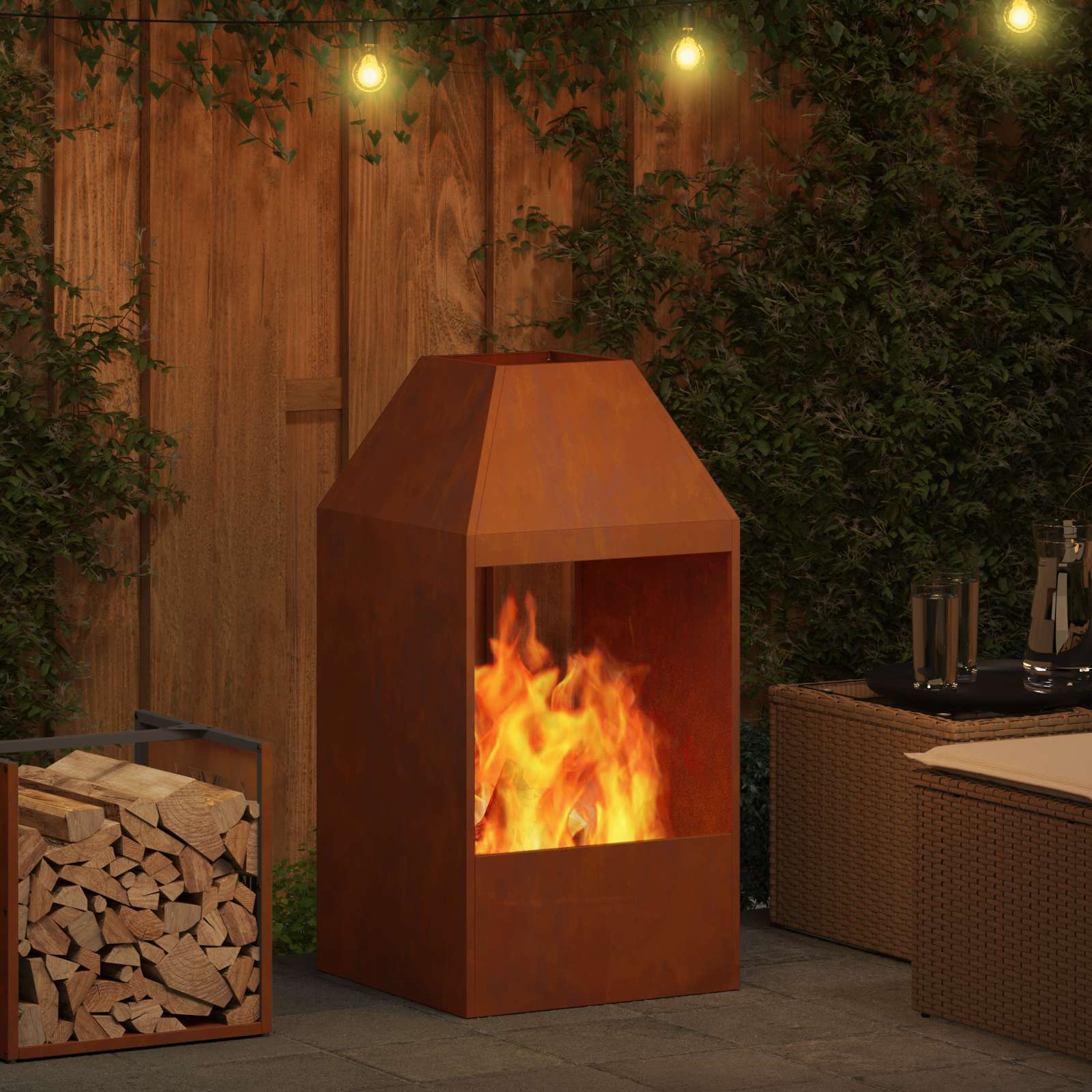 Kamin Smeđa 50 x 50 x 100 cm Čelik otporan na vremenske uvjete