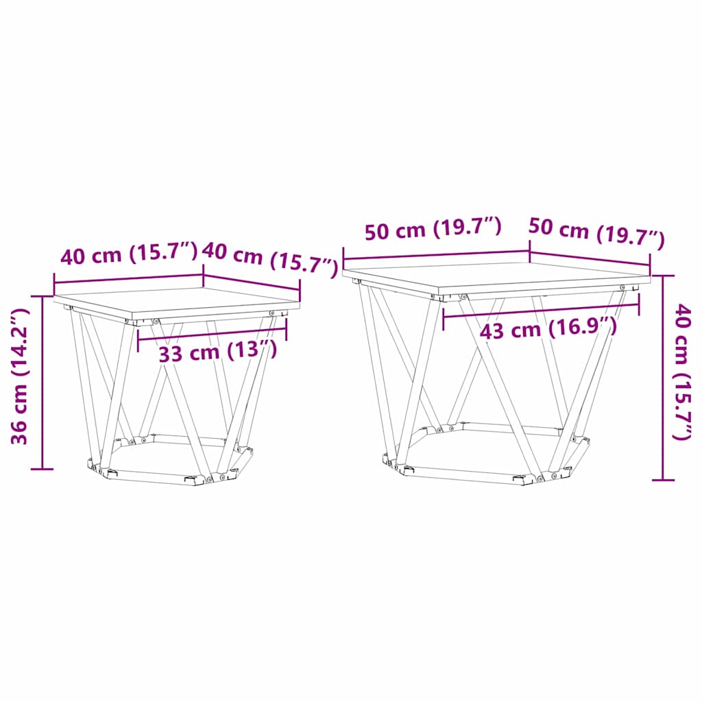 Set pomoćnih stolića 2 pcs Siva Sonoma Inženjerska drva i čelik