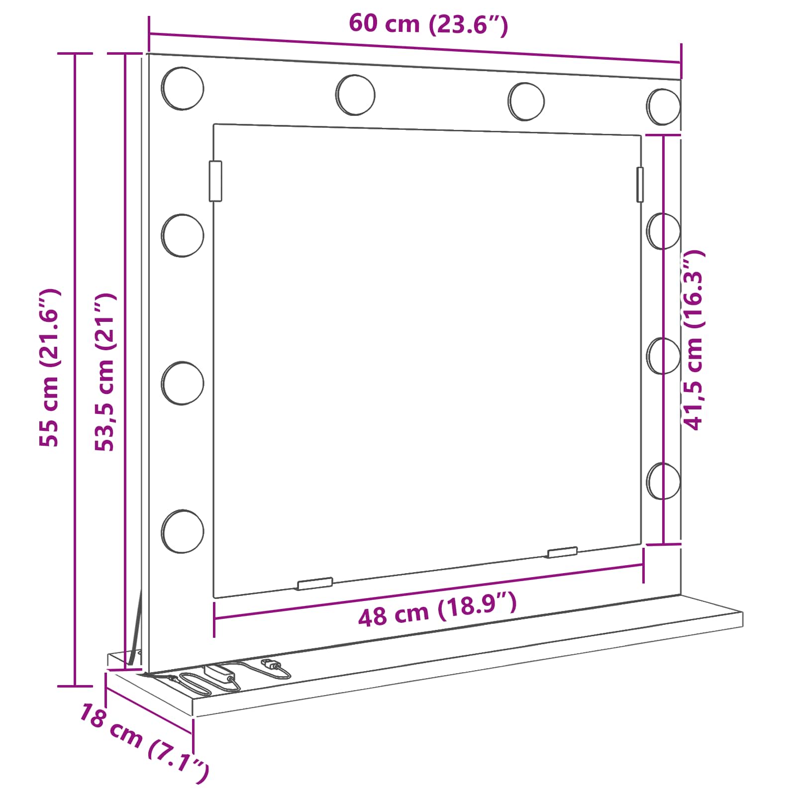 Ogledalo za Toalet Pravokutni Crni hrast 60 x 55 x 18 cm