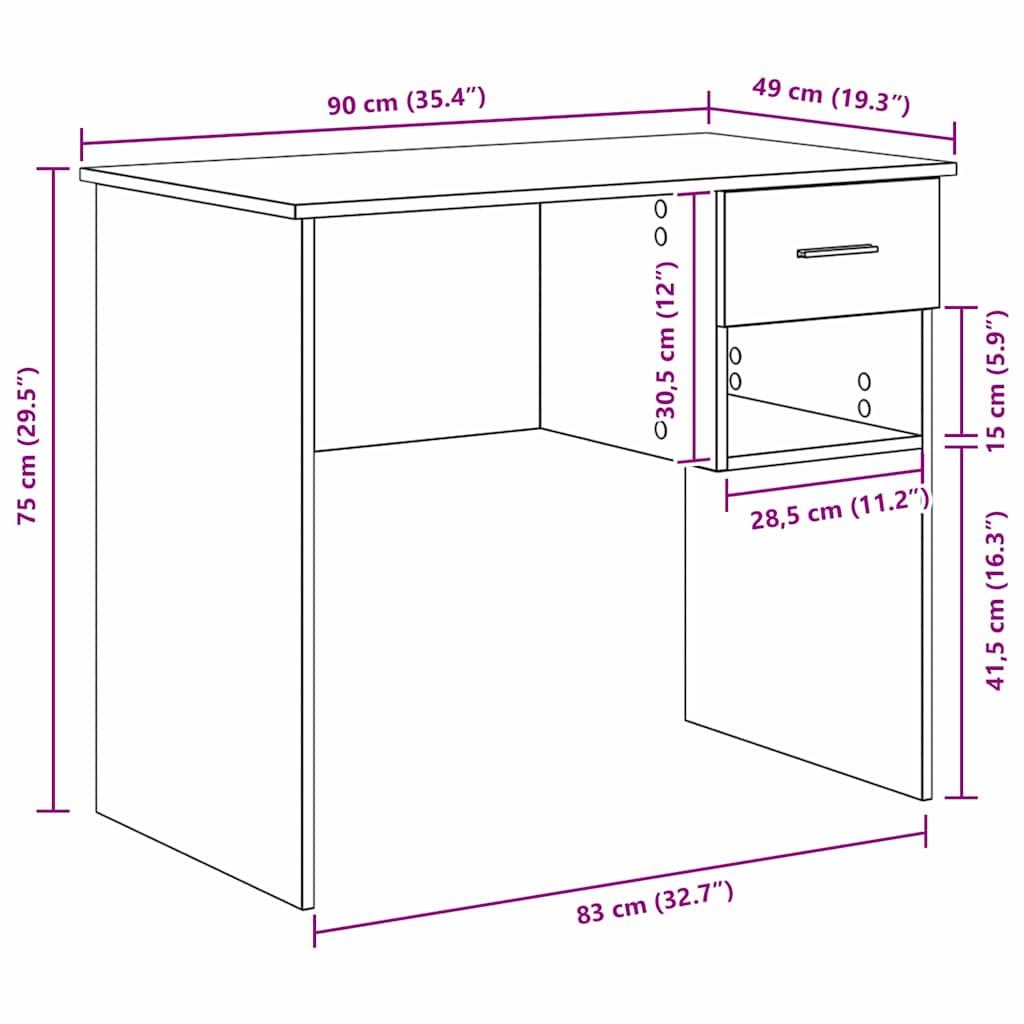 Stol s ladicama Betonski sivi 90 x 49 x 75 cm Konstruirano drvo