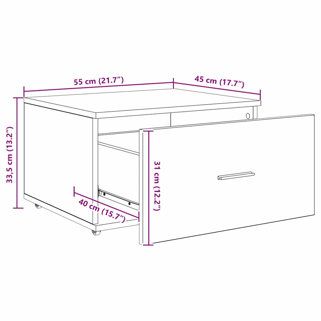 Ormar s ladicama s kotačem Staro drvo 55 x 45 x 31 cm