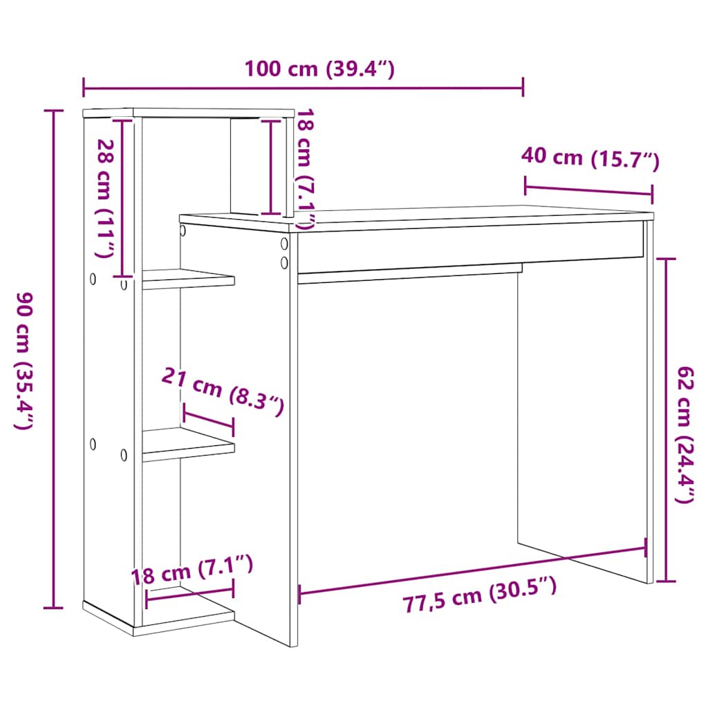 Stol s policom Betonski sivi 100 x 40 x 90 cm Konstruirano drvo