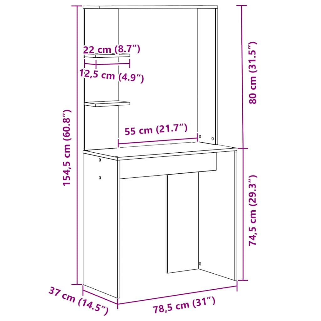 Stol Sonoma hrast 78,5 x 37 x 154,5 cm Konstruirano drvo