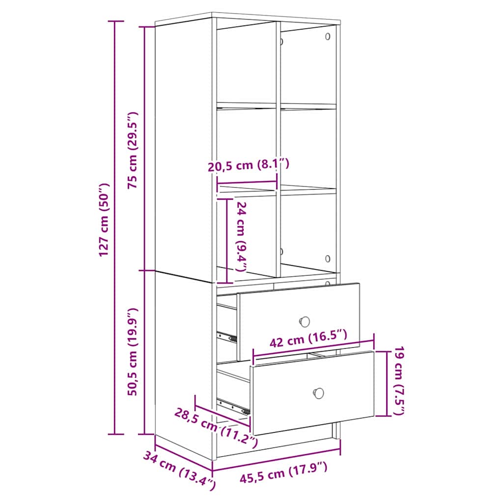 Highboard s ladicama Betonski sivi 45,5 x 34 x 127 cm