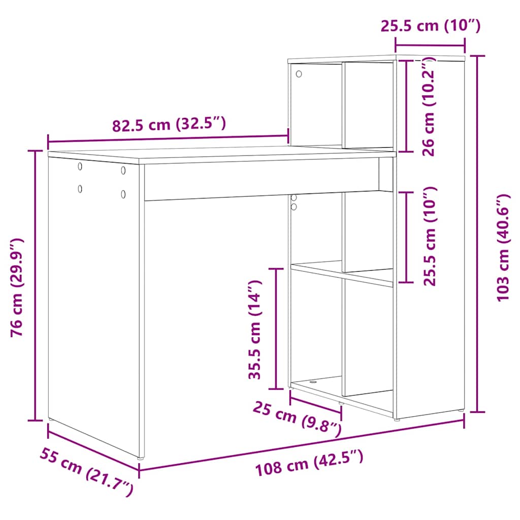 Stol s policom Crni hrast 108 x 55 x 103.5 cm Konstruirano drvo