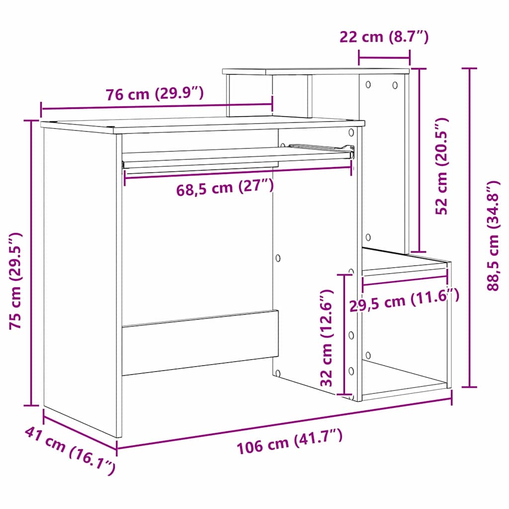 Stol s policom Siva Sonoma 106 x 41 x 88.5 cm Konstruirano drvo