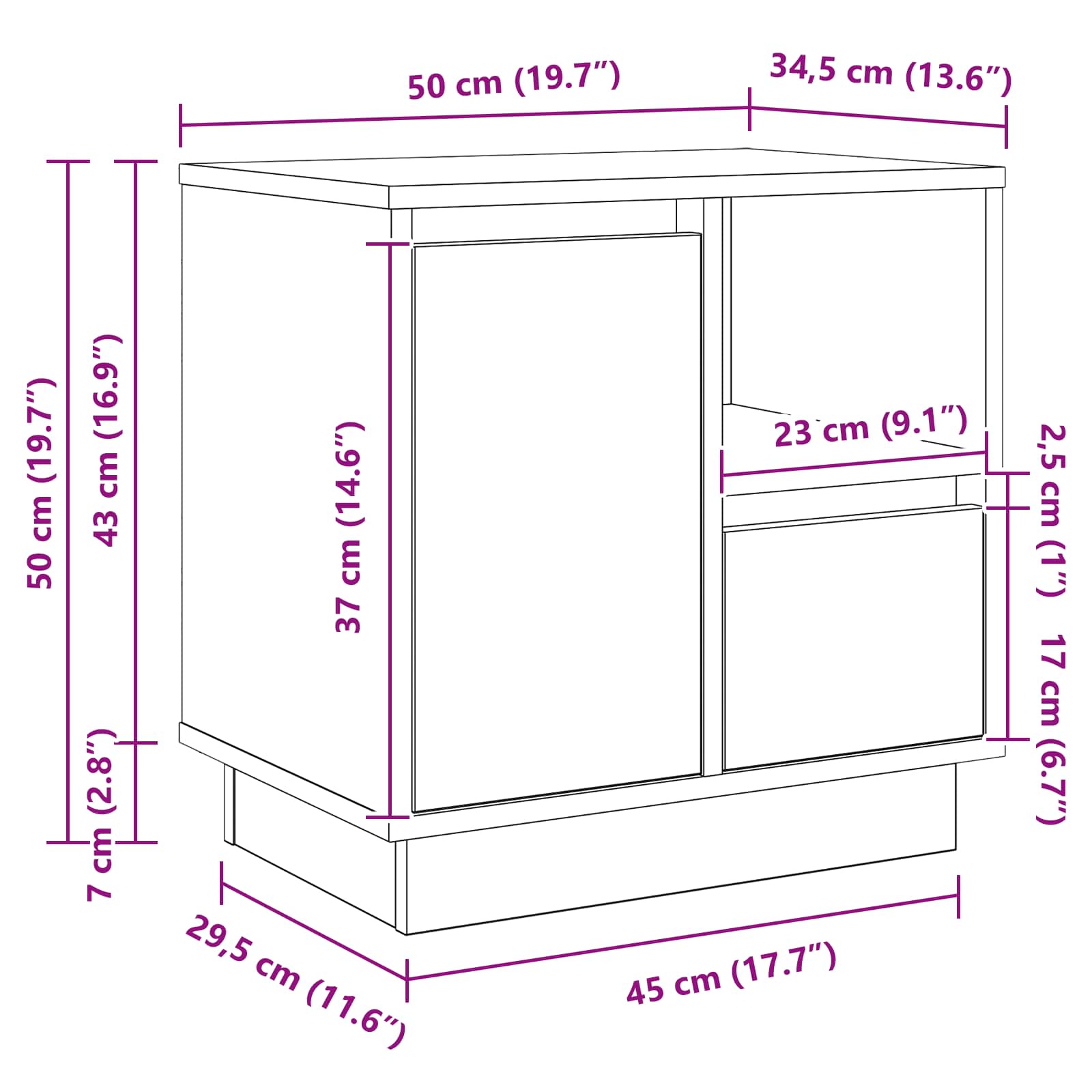 Noćni ormar s ladicama 2 pcs Betonski sivi 50 x 34,5 x 50 cm.