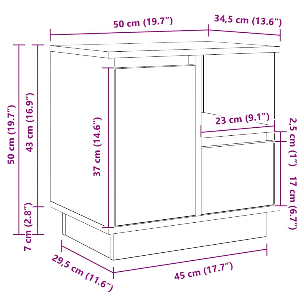 Noćni ormar 2 pcs Umjetnički hrast 50 x 34,5 x 50 cm.