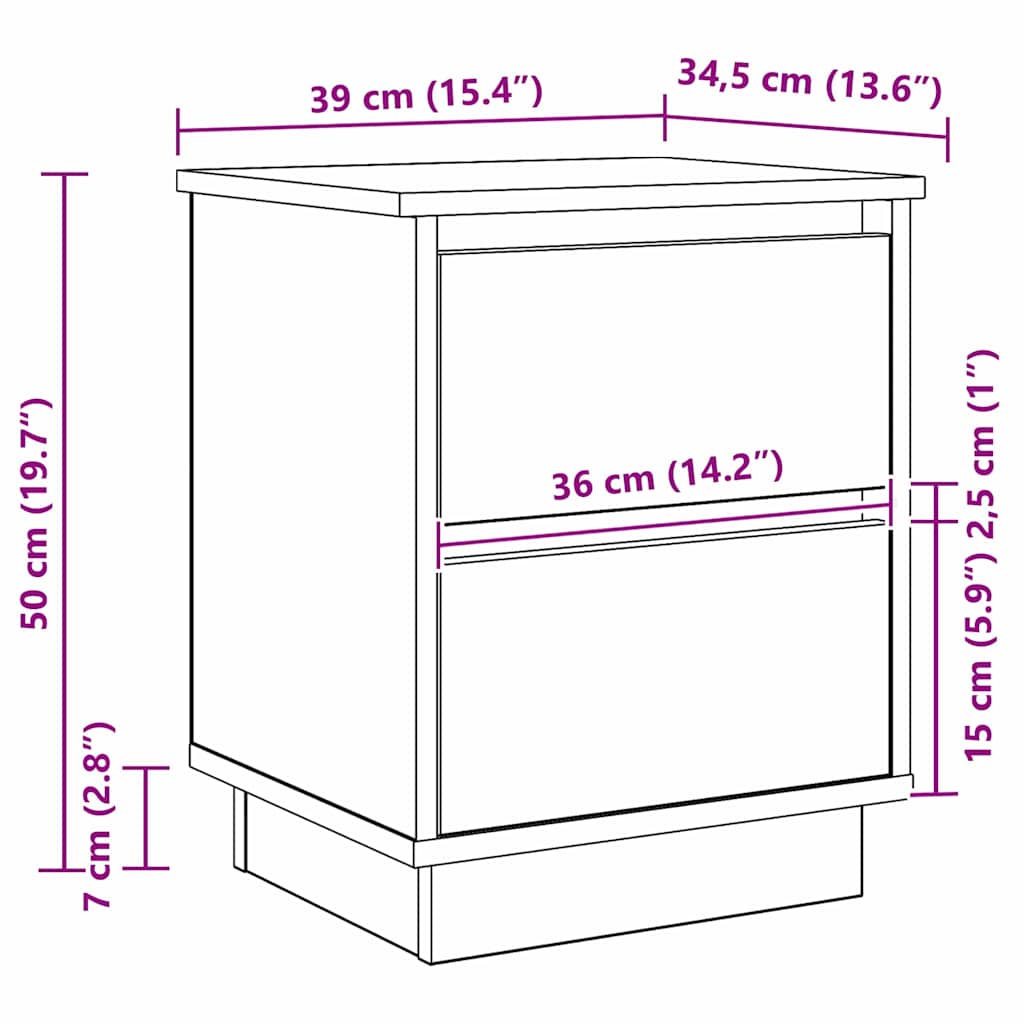 Noćni ormar s ladicama 2 pcs Sonoma hrast 39 x 34,5 x 50 cm