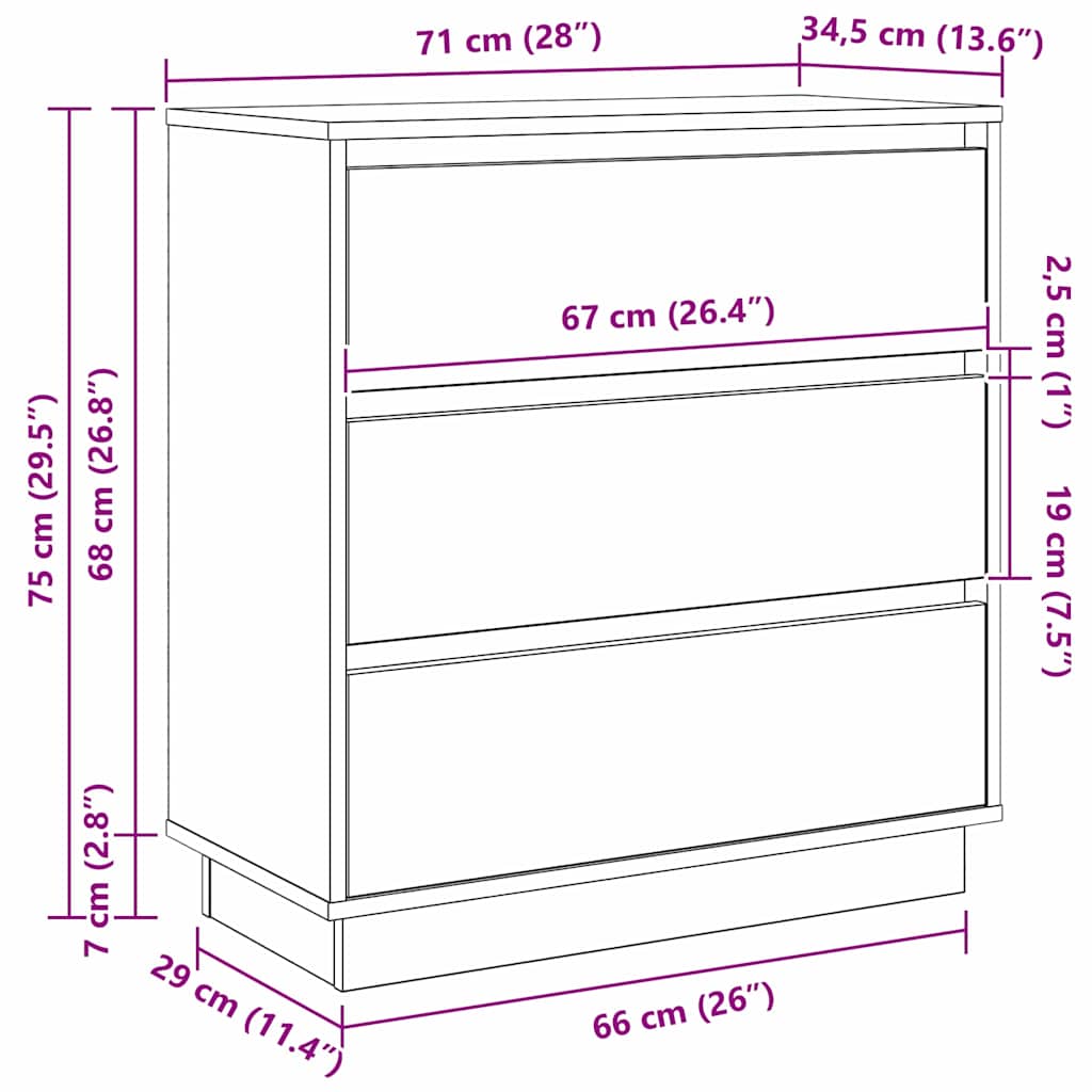 Noćni ormar Dimljeni hrast 71 x 34,5 x 75 cm Konstruirano drvo