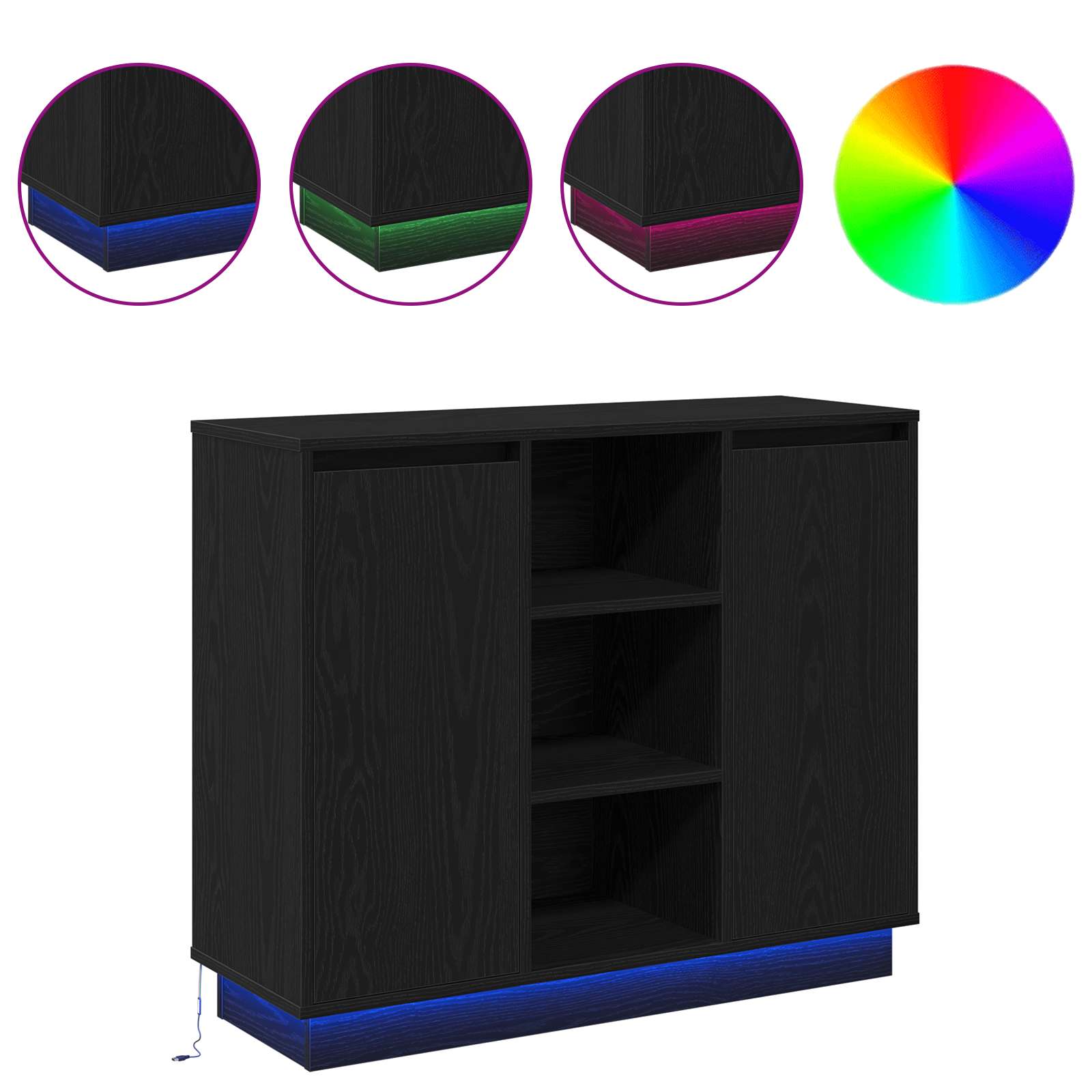 LED komoda Crni hrast 90 x 32 x 75 cm Konstruirano drvo