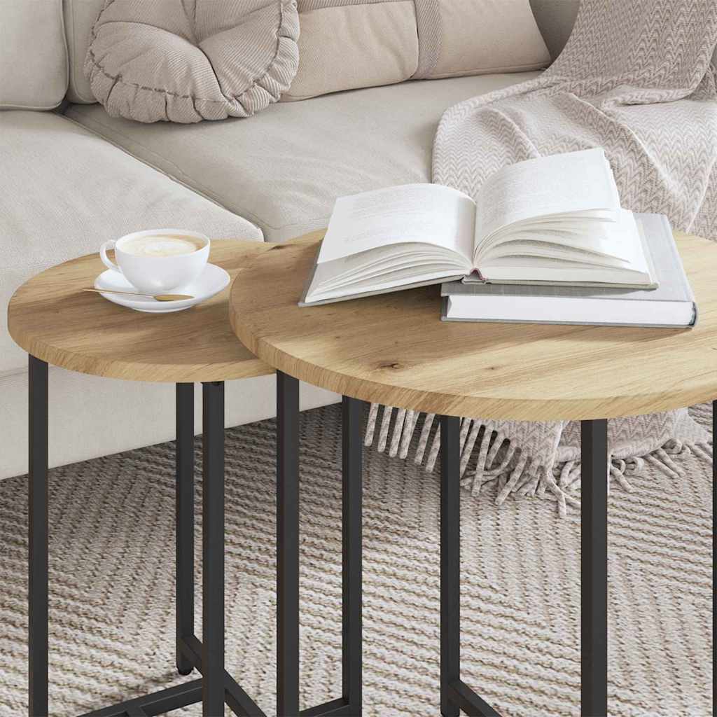 Set pomoćnih stolića 2 pcs Umjetnički hrast i crna