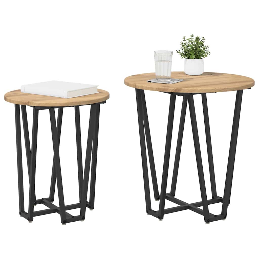 Set pomoćnih stolića 2 pcs Umjetnički hrast i crna