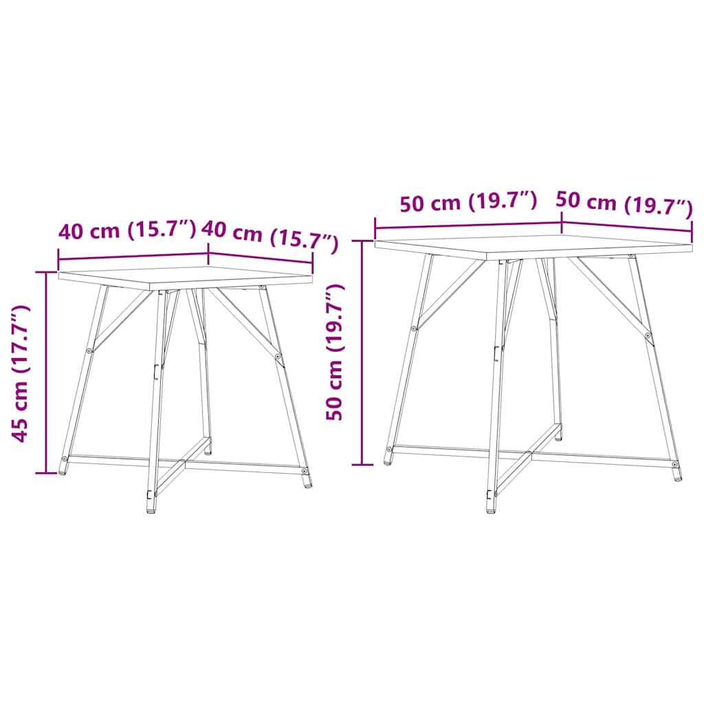 Set pomoćnih stolića 2 pcs Dimnjeni hrast i crna