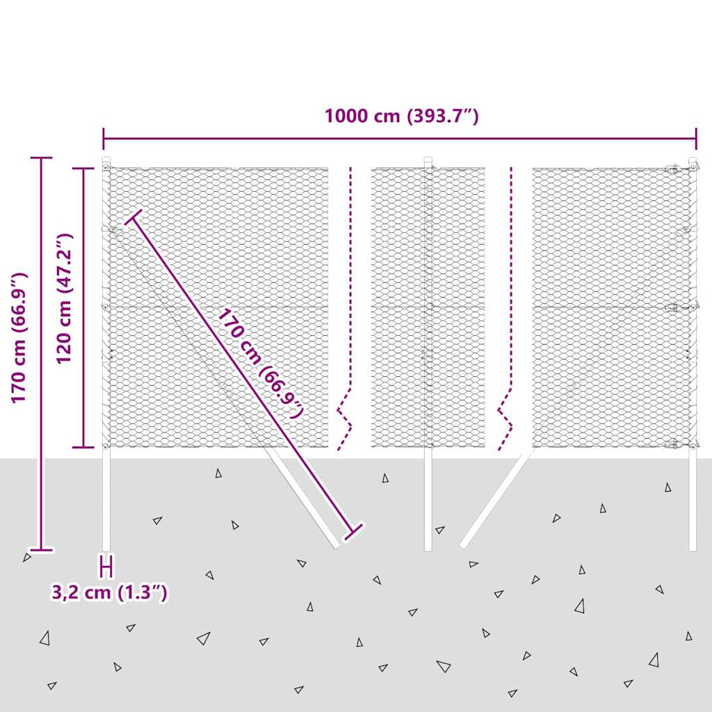 Stup za ogradu Siva 10 x 1,2 m (25 mm mreža) Čelik i PVC