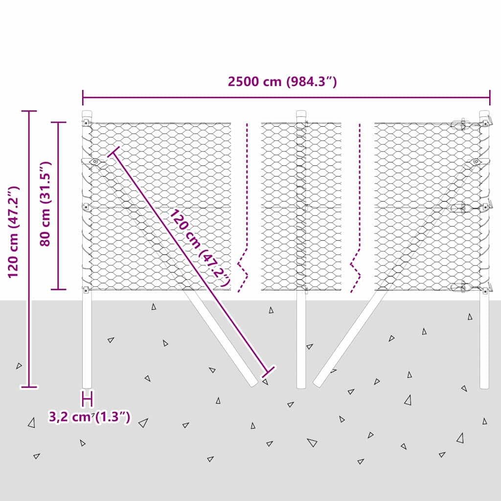 Sukladni osnovni dodatak za hexagonalnu ogradu 25 x 0,8 m Siva