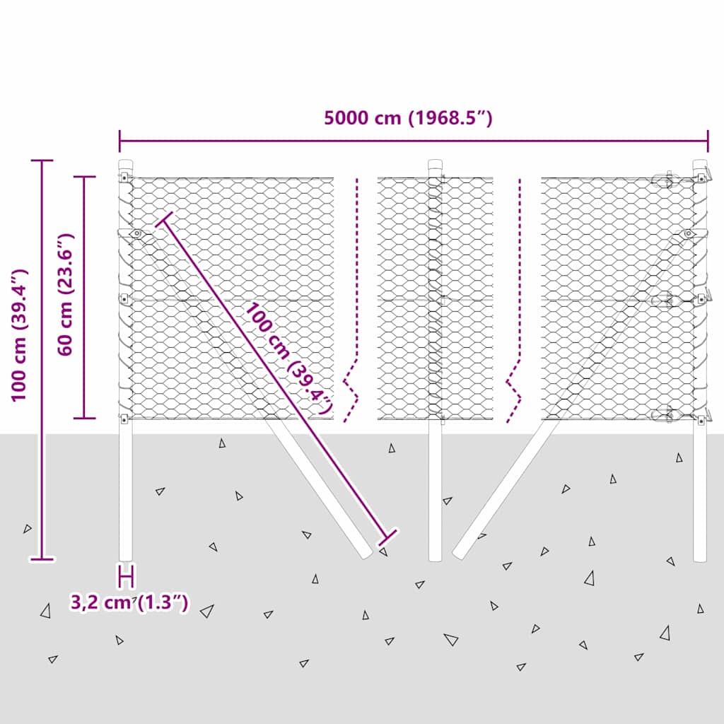 Sukladni osnovni dodatak za hexagonalnu ogradu 50 x 0,6 m Siva