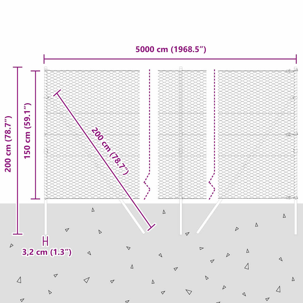 Sukladni osnovni dodatak za hexagonalnu ogradu 50 x 1,5 m Siva
