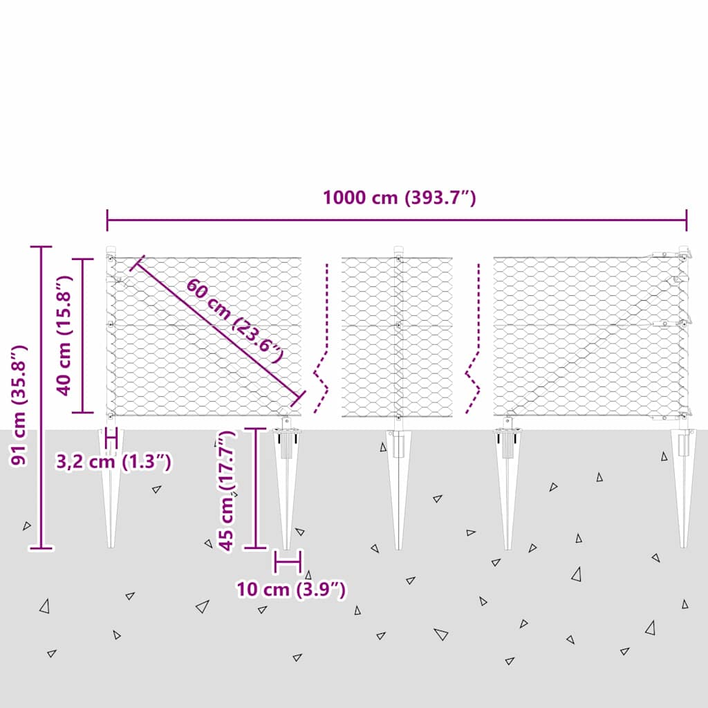 Heksagonalna ograda s stubom 10 x 0,4 m Čelik premazan PVC-om