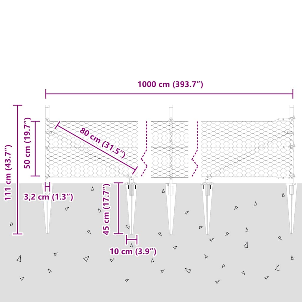 Heksagonalna ograda s stubom 10 x 0,5 m Čelik premazan PVC-om