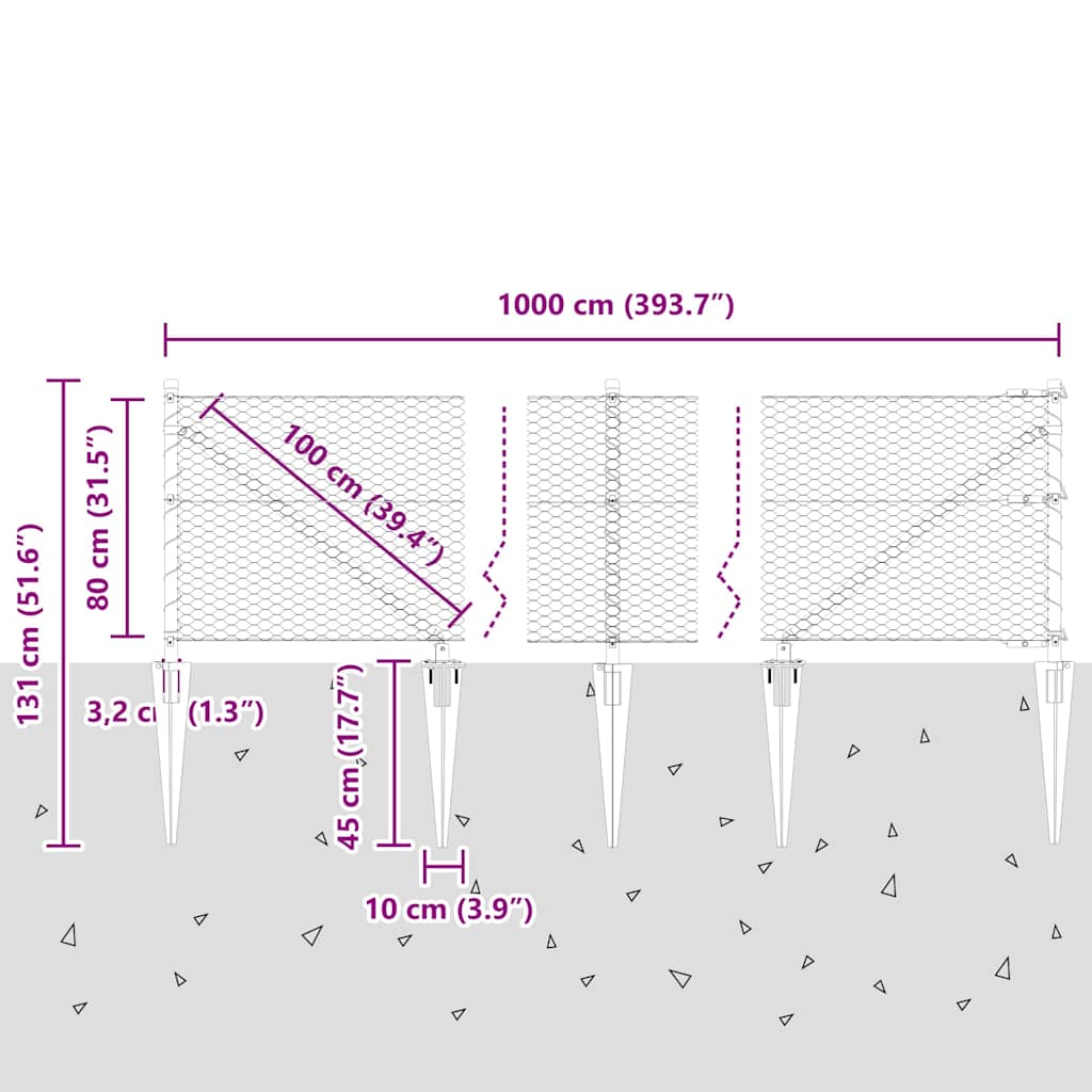 Heksagonalna ograda s stubom 10 x 0,8 m Čelik premazan PVC-om