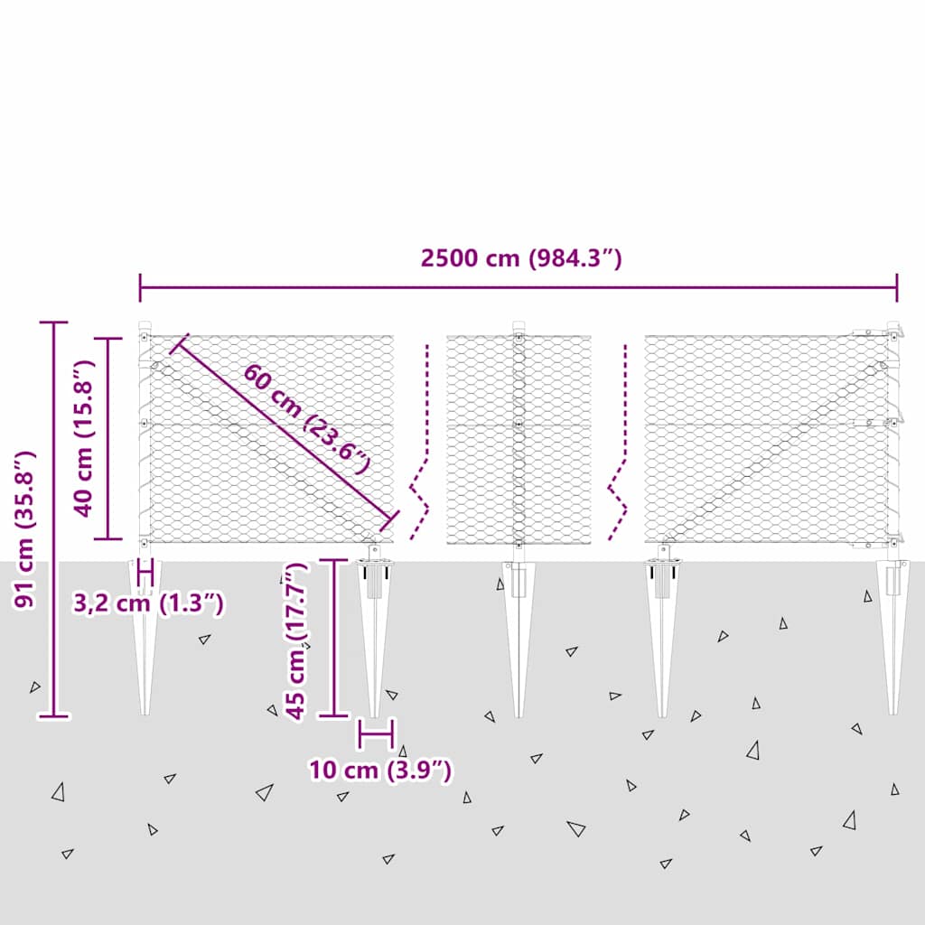 Heksagonalna ograda s stubom 25 x 0,4 m Čelik premazan PVC-om